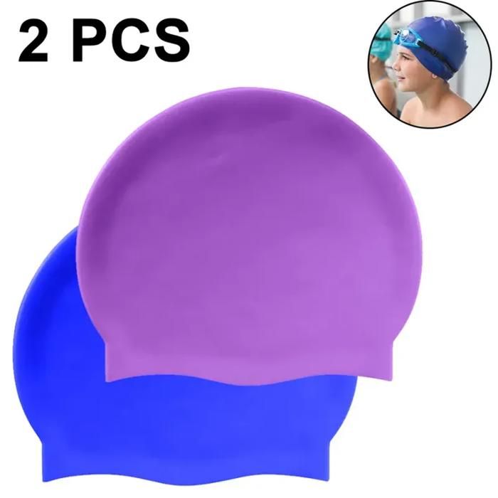 Bonnet de bain en silicone - Cheveux longs - Multicolore - Mixte - Hypoallergénique (lot de 2) lan
