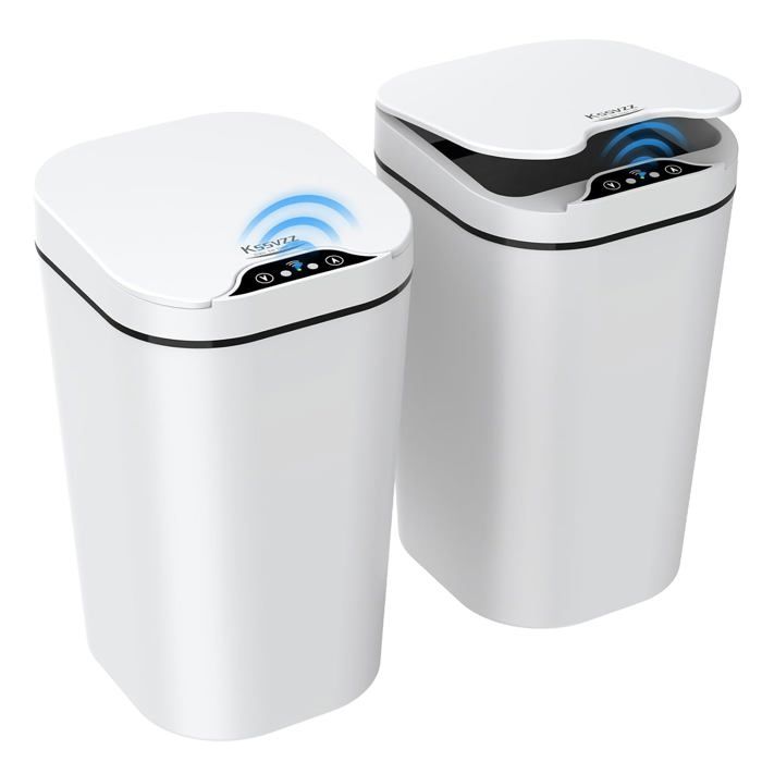Lot De 2 Petites Poubelles Automatiques De Salle De Bain Avec Couvercle–Poubelle Électrique Sans Contact De 9 LitresPoubell[AT34]