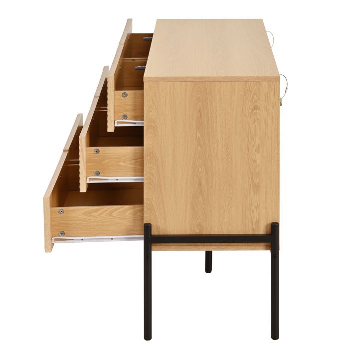 Modenuit Buffet bas 115 5 cm à 6 tiroirs façades 3D géométriques MDF décor bois naturel