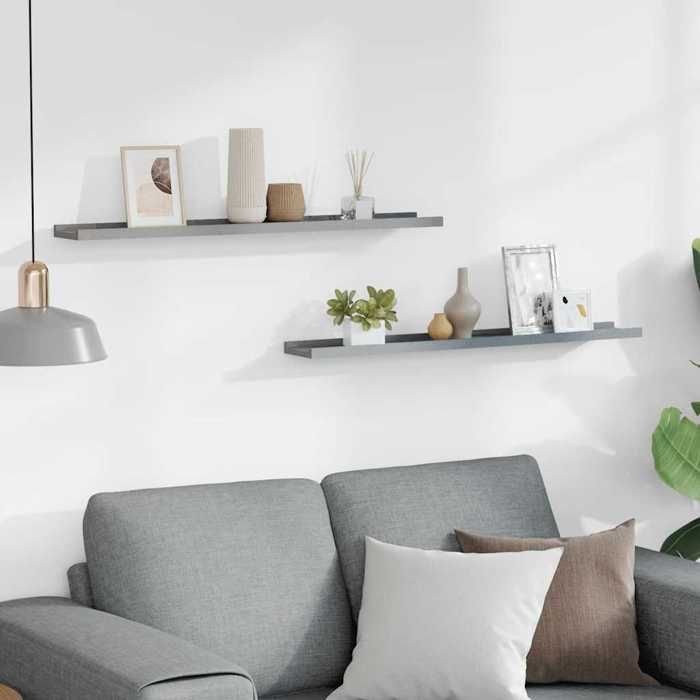 Meuble Étagère - Gris - Étagères à rebord pour cadre photo - (2 pcs) - Gris 80x9x3 cm MDF B400
