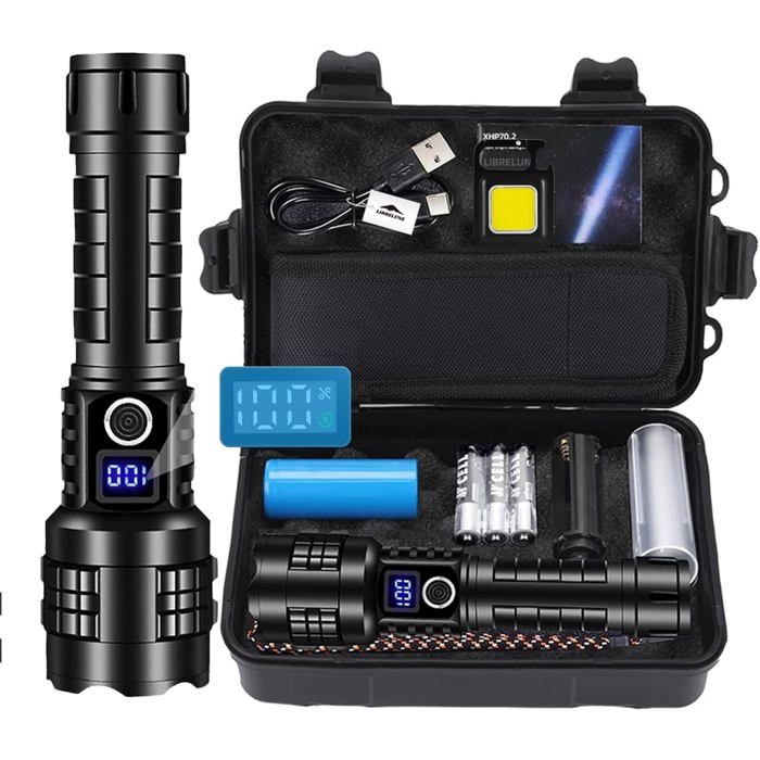 Lampe Torche LED Ultra Puissante 1000000 Lumens Rechargeable USB-Torche Tactique 1500m de PortéeIP67 Étanche5 Modes Pour