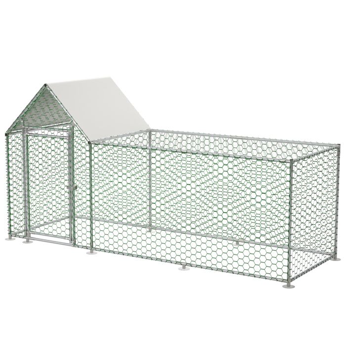 Poulailler enclos exterieur 3 x 1 x 1 5 m en metal galvanise avec toit PE etanche et serrure de securite