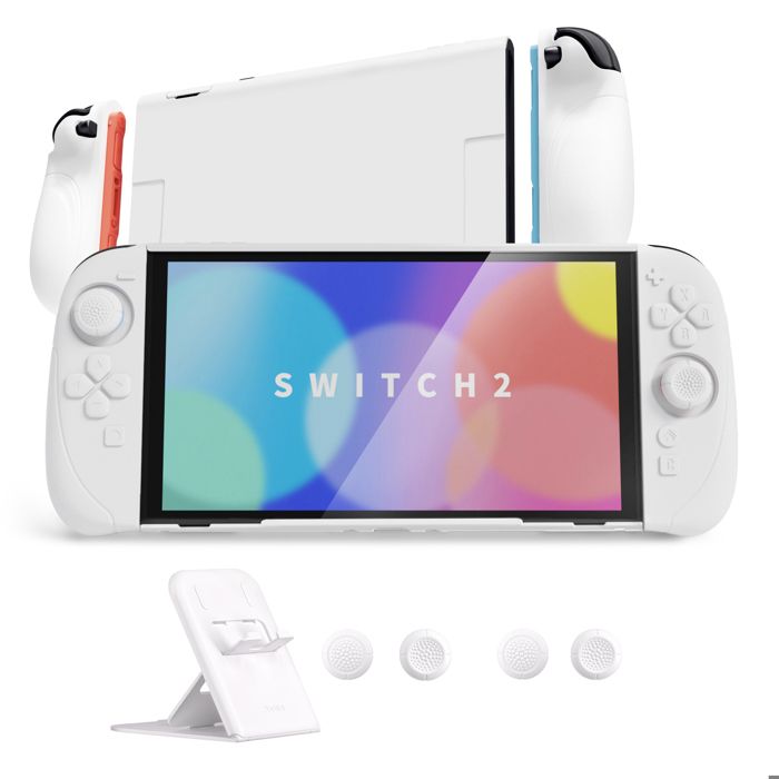 PlayVital Coque pour Nintendo Switch 2 avec Joycon Cover & Capuchon Joysitck & Support pour Switch 2 RANGER Étuis-Blanc