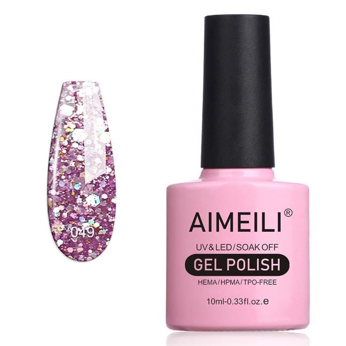 AIMEILI Soak Off UV LED Vernis à Ongles Gel Semi-Permanent Violet Paillettes Gel Polish Purple - Princess Glitter (049) 10ml