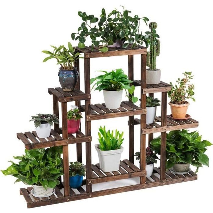 etagere a fleurs en bois de 6 niveaux porte plantes avec 9 tablettes support de plantes multifonctionnel pour jardin terrasse bureau cdiscount maison