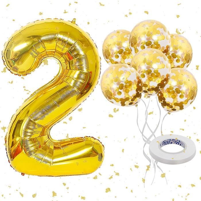 Ballon 2e anniversaire doré Décoration d'anniversaire 2 ans Ballon 2  anniversaire Avec confettis dorésrubans et tube à souffl 970 - Cdiscount  Maison