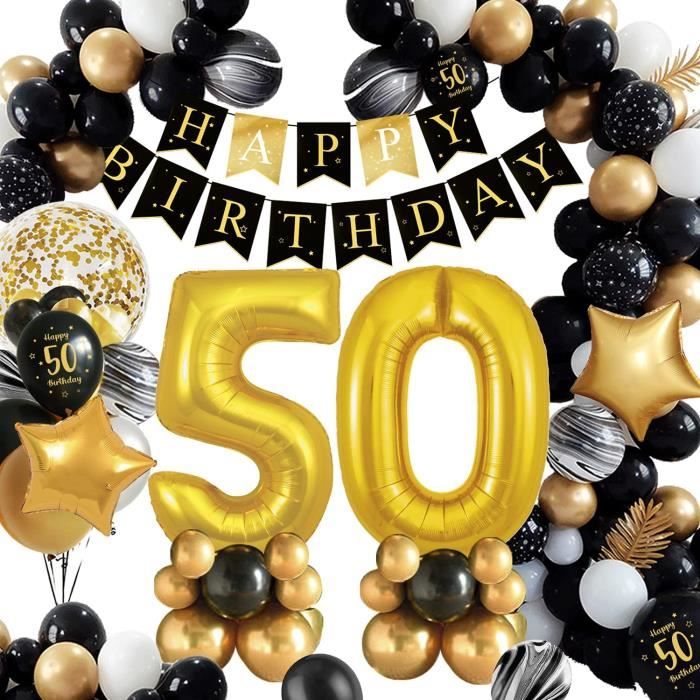 50 Ans Decoration Anniversaire Homme Fille Or Noir Deco Anniversaire 50 Ans Banniere Joyeux Anniversaire Ballon Helium Chiff 327 Cdiscount Maison