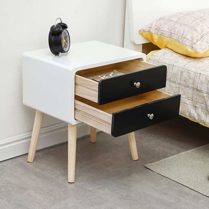 Laizere Tables De Chevet Avec 2 Tiroirs Noir Et Blanc Style