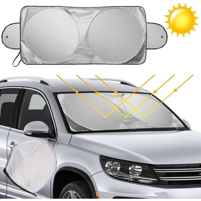 Pare-soleil De Pare-brise Voiture Pliable - 145x65 Cm, Double Couche Noir/argent, Protection UV Et Chaleur - 4