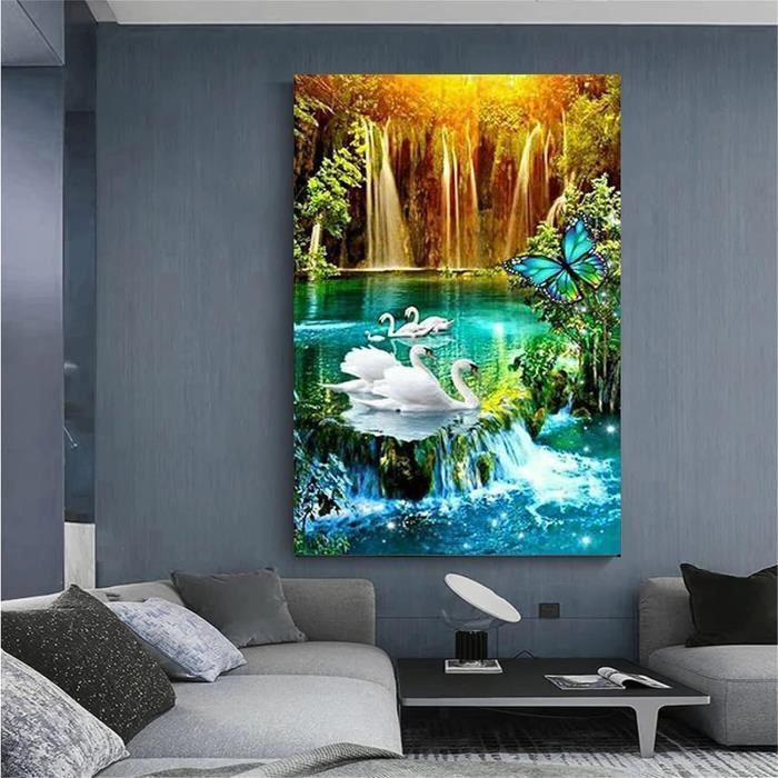 Diy 5D Diamond Painting Kit Complet Paysage Du Lac Des Cygnes,Diamond