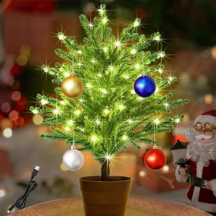 Mini Sapin De Noël Lumineux Décoration De Table Sapin De Noël Artificiel PréÉclairé Avec 80