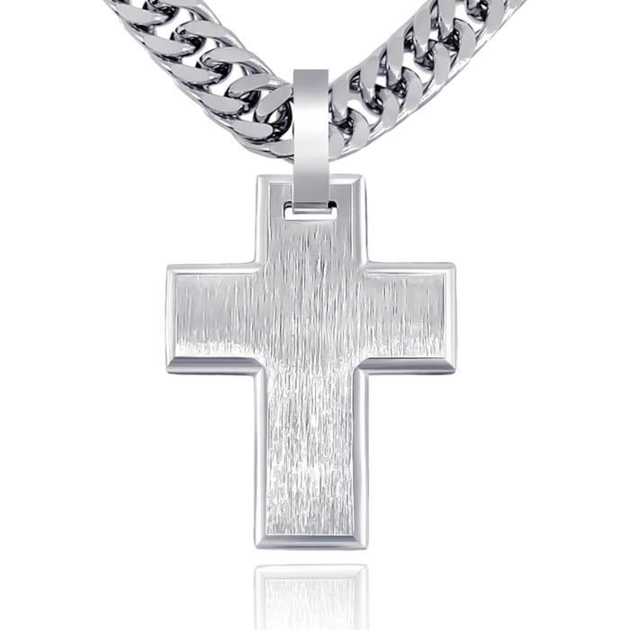 Cha Nette Avec Pendentif Acier Inoxydable Carbone Croix 55 Cm 580599
