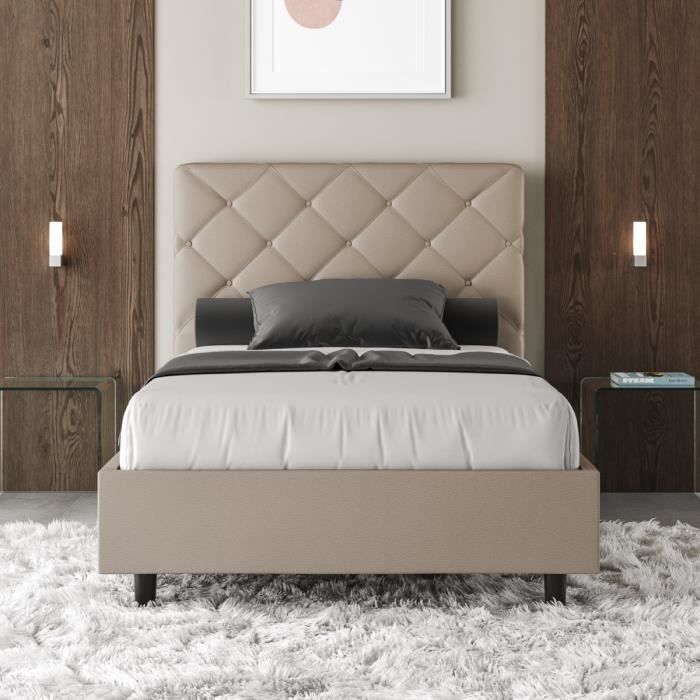 Lit coffre 1 place et demi Priya 120x200 avec sommier relevable taupe Lit coffre 1 place et demi Priya 120x200 avec sommier relevable taupe