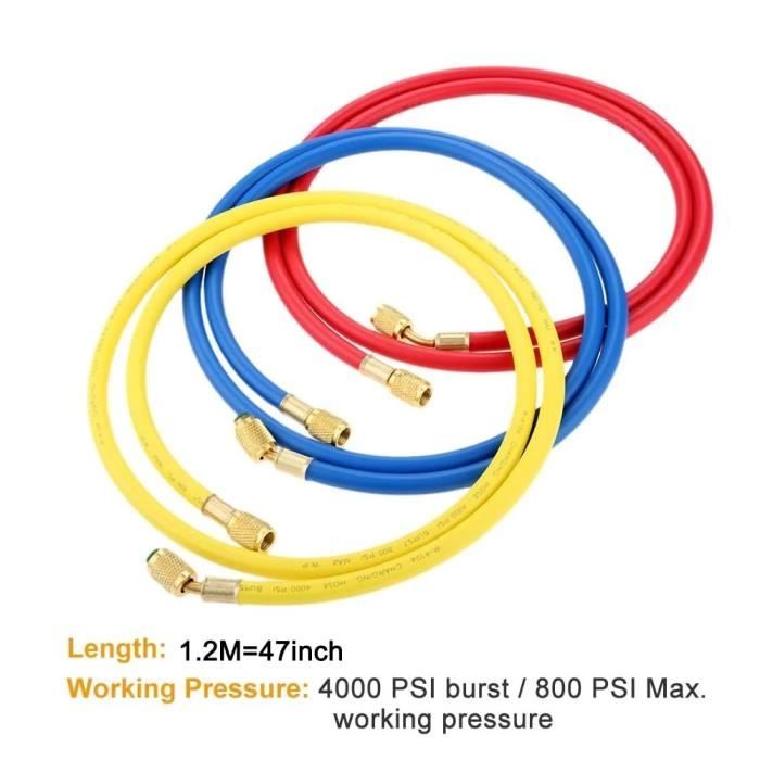 1,2 m - Jeu de tuyaux de charge AC, R410A, 1-4 en effet, SAE, 800 PSI