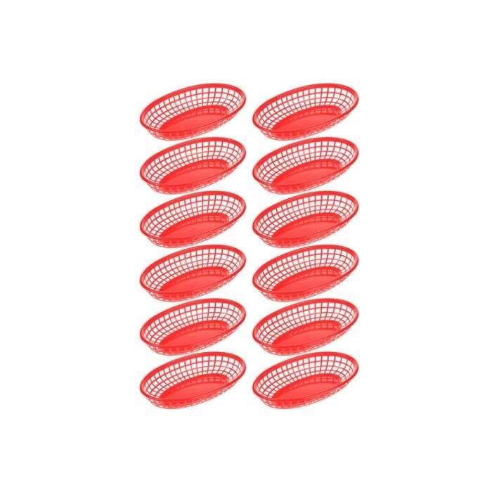 Panier A Pomme De Terre MANCHAP Lot De 50 Paniers De Service Ovales En Plastique Pour Pain, Fruits, Hot-dogs, Barbecues, Frites, 26,9 X 17,8 Cm, Rouge Panier A Salade Essoreuse