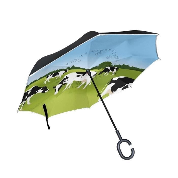 Parapluie Inversé Vache à Lait Drôle Parapluie Inversé Pliant à Lenvers Parapluie Coupe Vent Incassablenoir