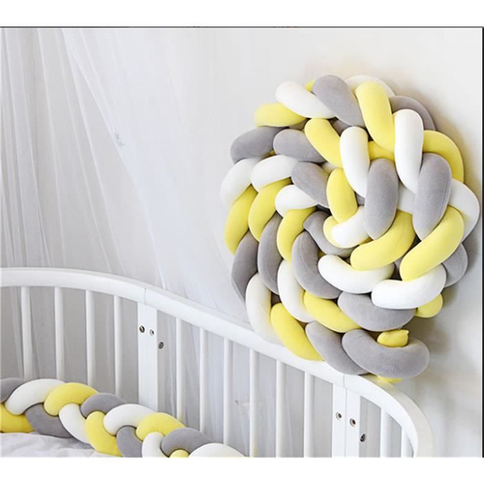 3m Tour De Lit Coussin Serpent Coussin Tresse Pare Chocs Velours Protection Bebe Blanc Jaune Gris Cdiscount Puericulture Eveil Bebe