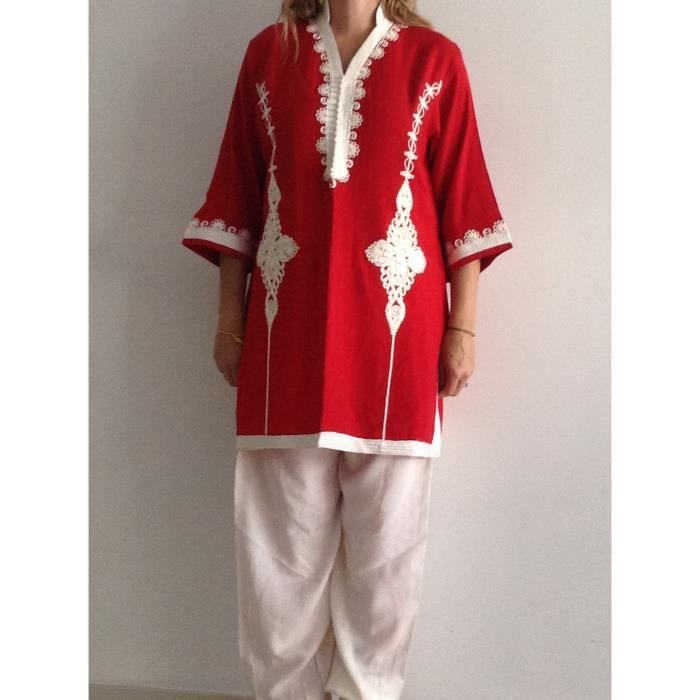 Djellaba ensemble pantalon jabador maroc inde Rouge Cdiscount