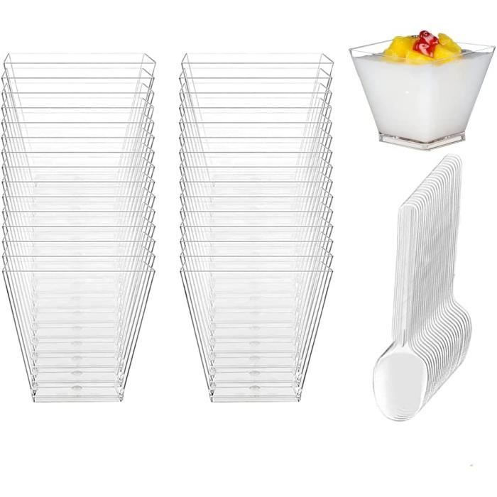 Verrines Plastique ,50 pièces Coupes à Dessert, 60ML Verrines Plastique  Aperitif , Tasses à Dessert avec Cuillères Transparent A8 - Cdiscount Maison