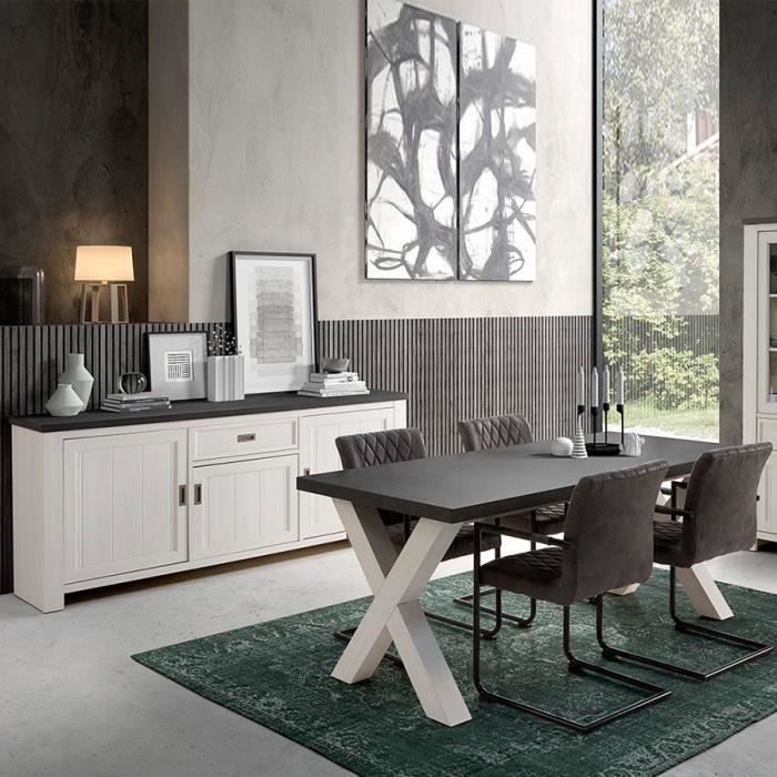 Salle à manger blanc et gris contemporaine ETIENNE Blanc L 160 x P 90 x
