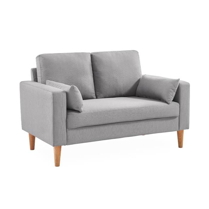 Canapé en tissu gris clair - Bjorn - Canapé 2 places fixe droit pieds bois. style scandinave