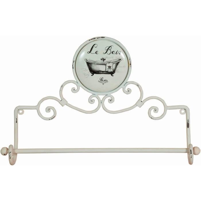 Étagère Murale Shabby Chic - Porte-Serviettes Ou Rangement Cuisine - Bois Blanc 76cm (Neuf, Palazzo INT)