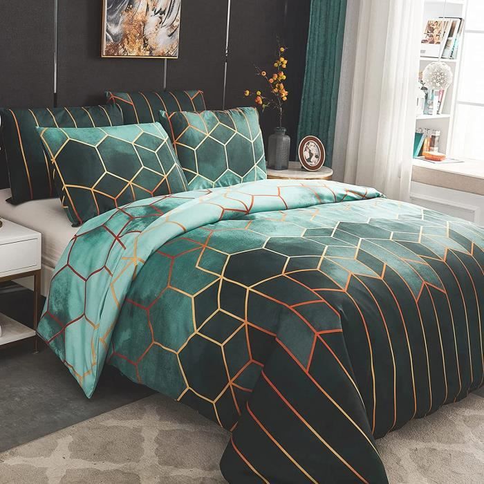 Housse de Couette Géométrique Imprimé Boho Microfibre - Vert - 200x200 cm