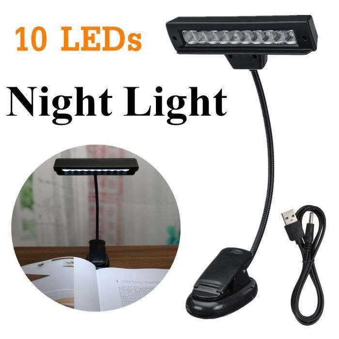 10-LED Flexible Rechargeable Lampe de Pupitre Lecture Liseuse Veilleuse  avec USB Câble Pince - Cdiscount Instruments de musique