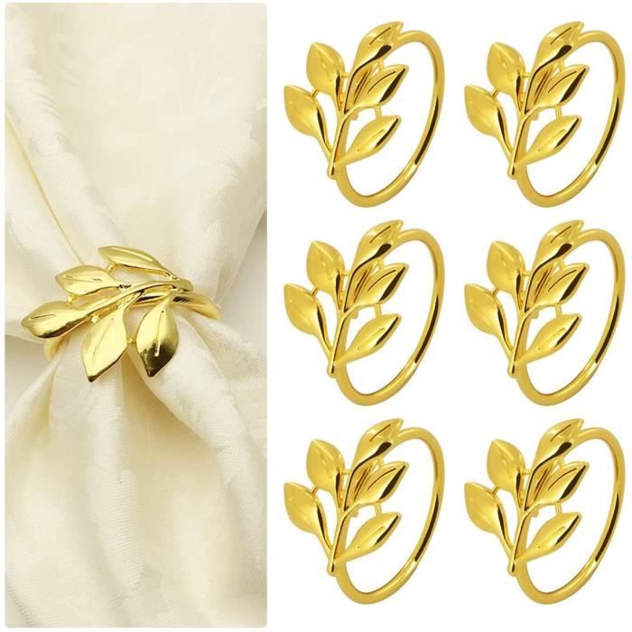 Lot De 8 Ronds De Serviette En Métal Doré Motif Feuille | Porte-serviettes élégants Pour Table De Fête, Noël, Mariage