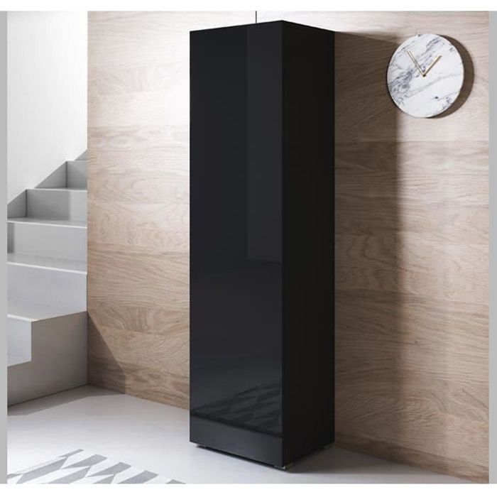 Design Ameublement - Armoire Murale LUKE V4 Sur pieds plastique - 1 porte - Noir Brillant - 40x167x29cm