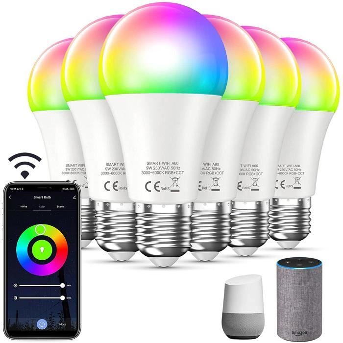Classe énergétique A+ 4.5W Ampoule WiFi Bluetooth Alexa RGB Multicolore et Blanc Chaud Dimmable Ampoule Intelligente LED Connectée Gu10 2 pièces Compatible avec Alexa Echo Dot Google Home 