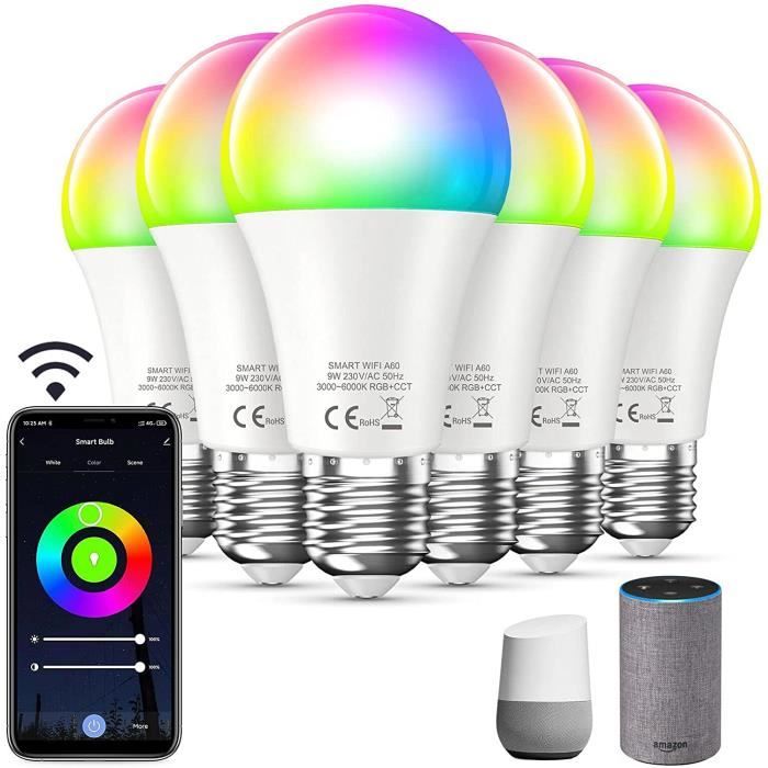 Classe énergétique A+ 4.5W Ampoule WiFi Bluetooth Alexa RGB Multicolore et Blanc Chaud Dimmable Ampoule Intelligente LED Connectée Gu10 2 pièces Compatible avec Alexa Echo Dot Google Home