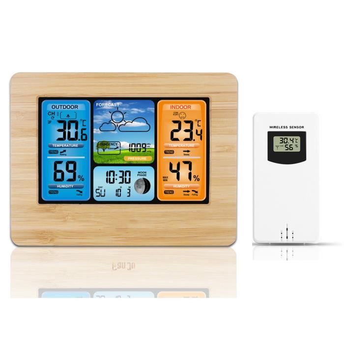 Station météo sans Fil - Thermomètre Hygromètre Baromètre - Écran LCD Coloré - Jaune
