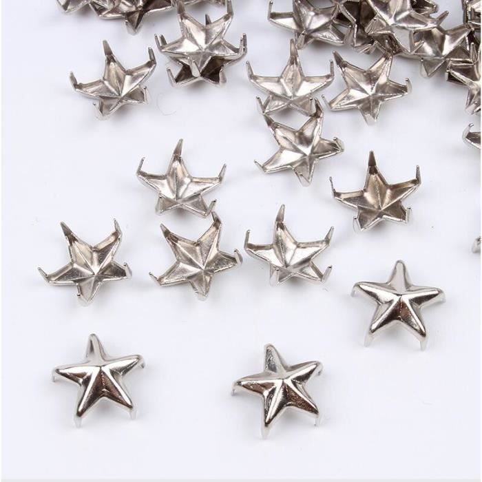 Rivets,Lot de 100 Rivets métal étoile 10mm boutons or argent