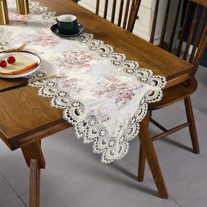 Chemin de table brodé – Blanc/Noir – FR