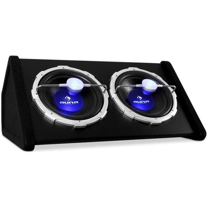 Auna Double caisson de basses pour voiture Subwoofer auto double 2x30cm (12", LED bleu