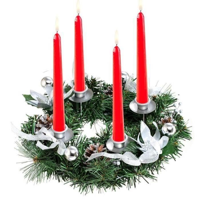 8 Couronnes De Bougies De Noël Artificielles - 14 Cm Avec Baies, Pommes De Pin Et Neige, Décoration De Table Festive