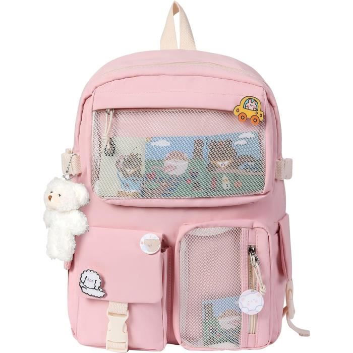Sac à dos kawaii pour filles et étudiantes, sac à dos kawaii avec épingle kawaii et accessoires, grande capacité, sac d'école japonais, sac à bandoulière style preppy pour étudiants, Noir Sac à dos kawaii pour filles et étudiantes, sac à dos kawaii avec épingle kawaii et accessoires, grande capacité, sac d'école japonais, sac à bandoulière style preppy pour étudiants, Noir