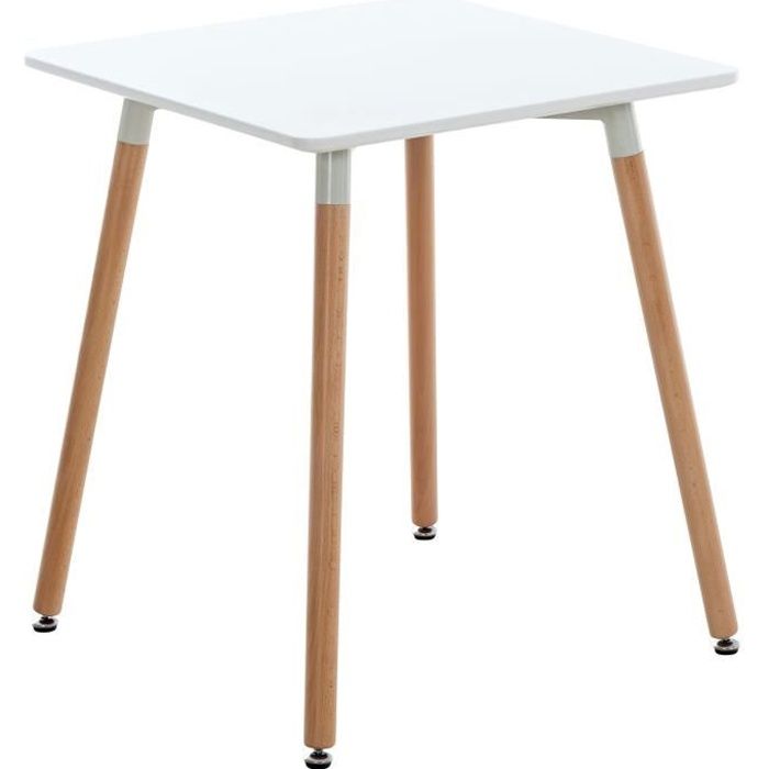table de cuisine viborg - clp - carré - blanc - 60 cm - pieds en bois de hêtre nature