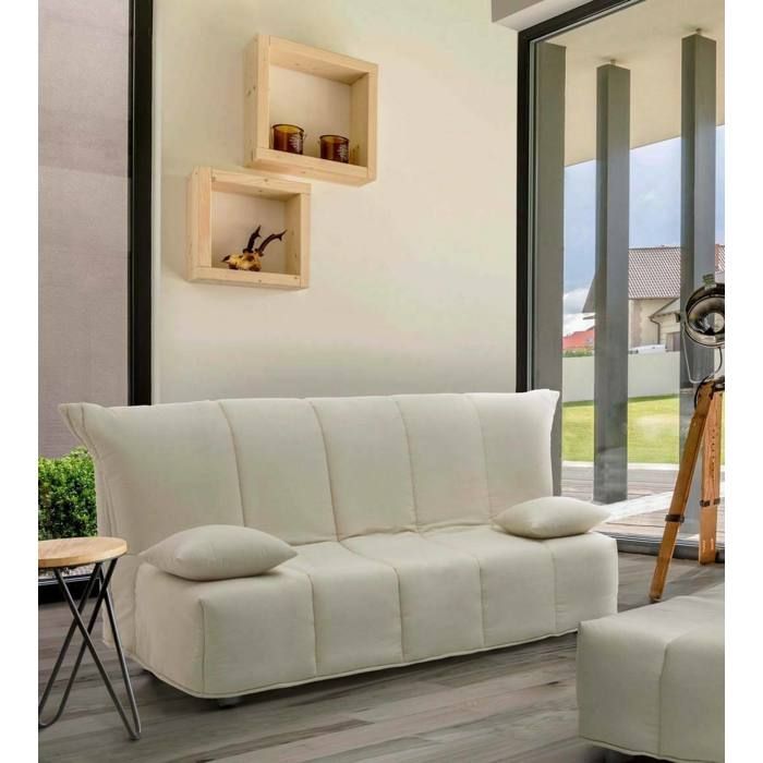 Dmora - Canapé-lit 3 places Allegra 165x90h85 cm Beige Bois Panneau effet bois et Polyester Dmora - Canapé-lit 3 places Allegra 165x90h85 cm Beige Bois Panneau effet bois et Polyester