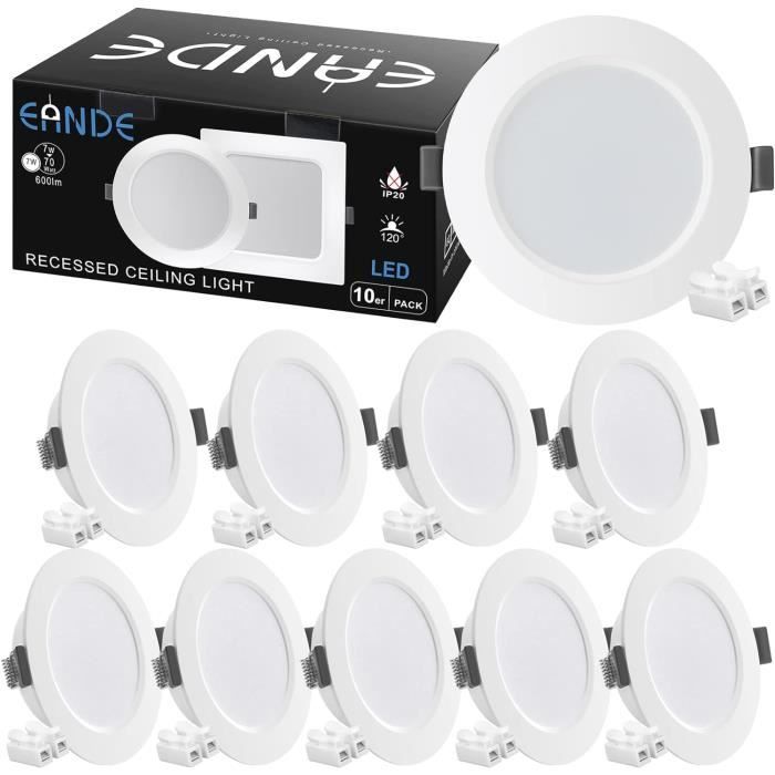 Lot De 6 Spots LED Encastrables Extra Plats 5W IP44 - Blanc Neutre 4000K, Trou 68-80mm, Pour Salle De Bain Et Cuisine