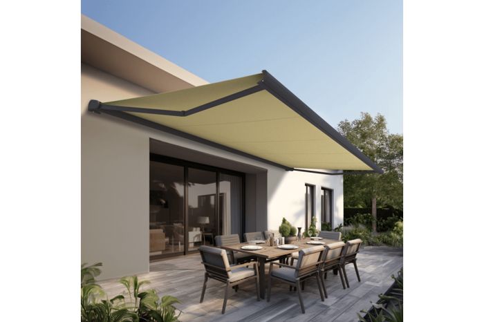 store banne motorise coffre integral 5x3 5 m beige avec eclairage led structure grise anthracite protect led ombrazur cdiscount bricolage