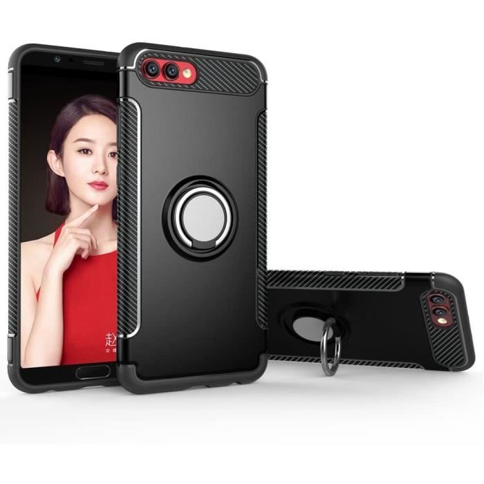 Coque Compatible avec Huawei Honor View 10/V10 Portefeuille Etui PU Cuir Chouette Motif Flip Housse Impression Premium Fentes pour Cartes Support Magnétique Antichoc Gaufrage Carillons Bumper,Noir 