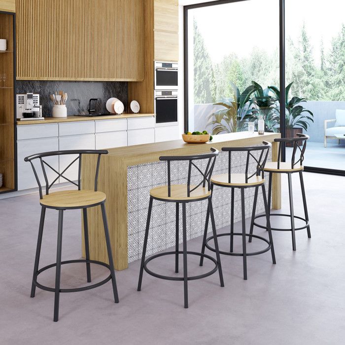 IDMARKET Lot de 4 tabourets de bar bistrot DETROIT avec dossier ...