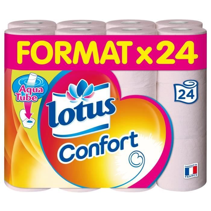 Lotus Confort Rose papier toilette format 96 rouleaux (4 x 24 rouleaux) 2 épaisseurs Rose doux et résistante