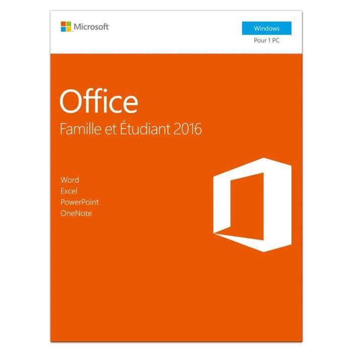 Microsoft Office Famille et Etudiant 2016 – Version Dématérialisée