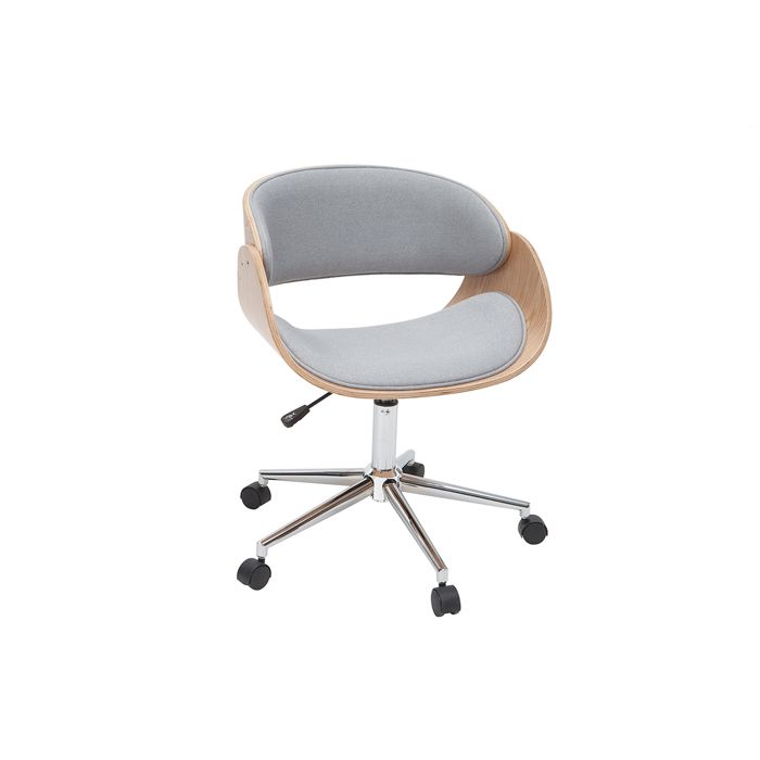 Miliboo - Chaise de bureau à roulettes design en tissu gris bois clair et acier chromé BENT Miliboo - Chaise de bureau à roulettes design en tissu gris bois clair et acier chromé BENT