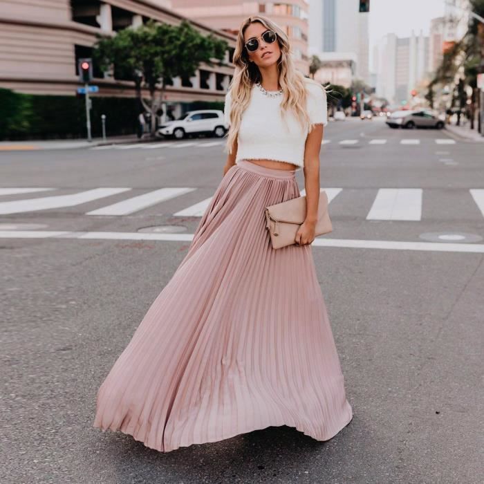 Jupe longue rose clearance