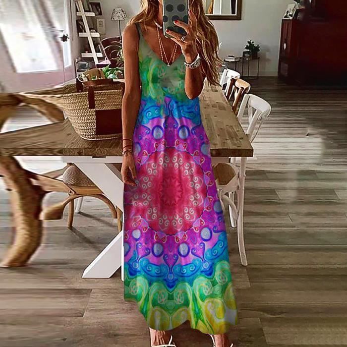 Robe Longue Femme Manches 3/4 Avec Poches - Tissu Stretch Polyester/élasthanne - Coupe évasée Décontractée - Pour Toutes Saisons