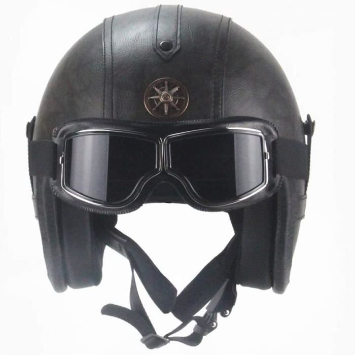 Casque Moto Ouvert Vintage Argent Chrome – Demi-casque 3/4, Homologué DOT/ECE, Avec Bulle Miroir, Tailles S à XXL